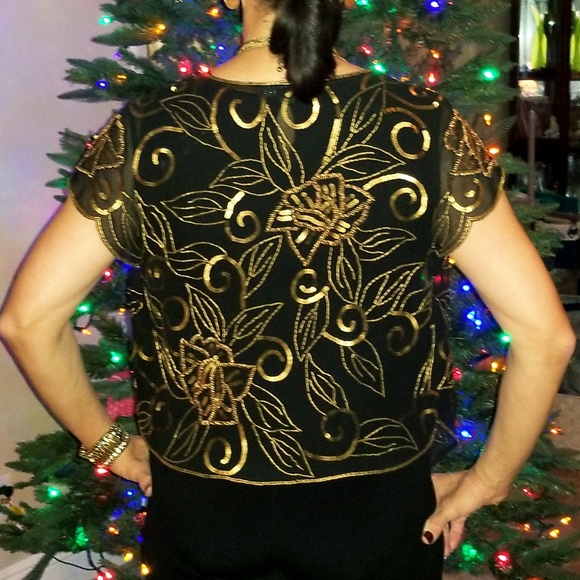 Aidan Mattox Black Sequined Shawl - Picture 2 of 8